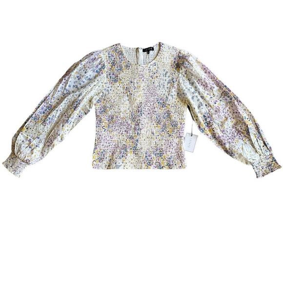 1. STATE Floral Print Long Puffed Sleeve Smocked Blouse Size M - Picture 2 of 6